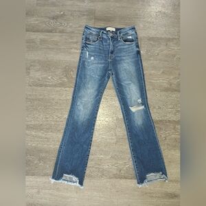 Risen Blue Straight-Leg Distressed Women’s Jeans With Frayed Hem